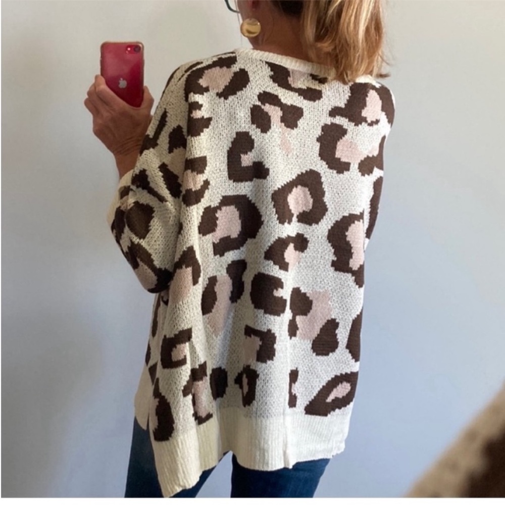 Animal Print Dolman Sleeve Oversized Fit Sweater - Picture 9 of 12